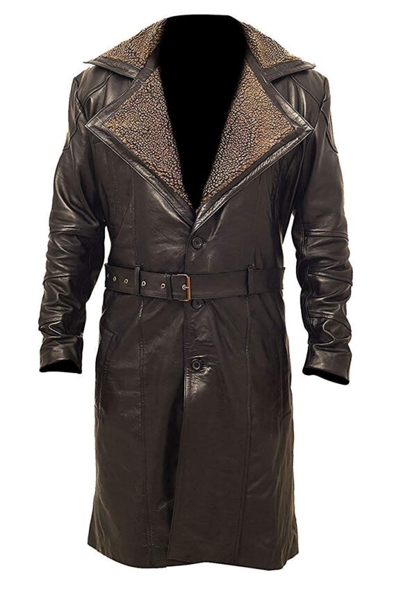 Blade Runner Ryan Gosling Fur Lapel Collar Leather Trench Pea Coat