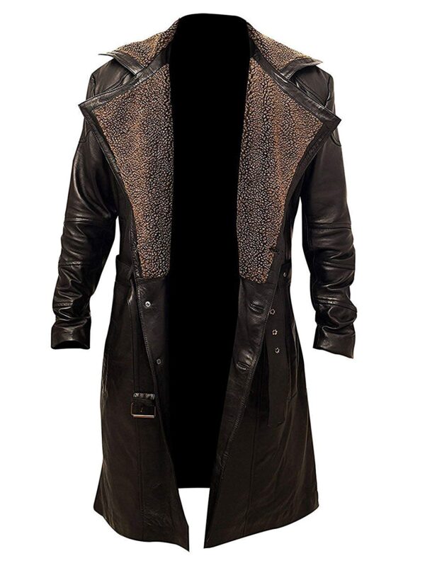 Blade Runner Ryan Gosling Fur Lapel Collar Leather Trench Pee Coat