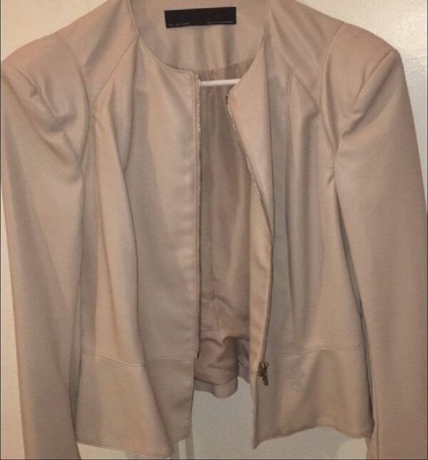 Blush Faux Leather Jacket With Shoulder Pad
