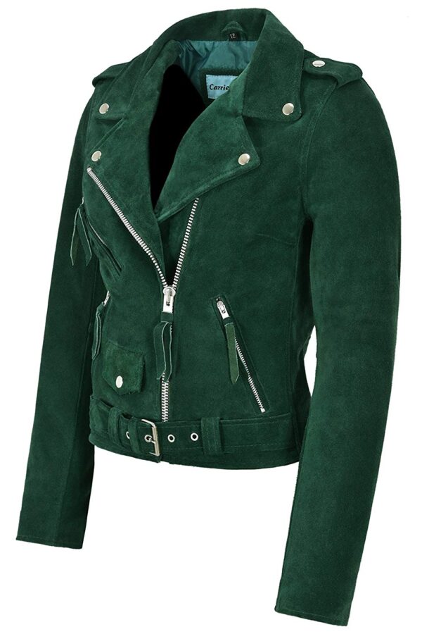 Brando Leather Fitted Green Suede Jackets