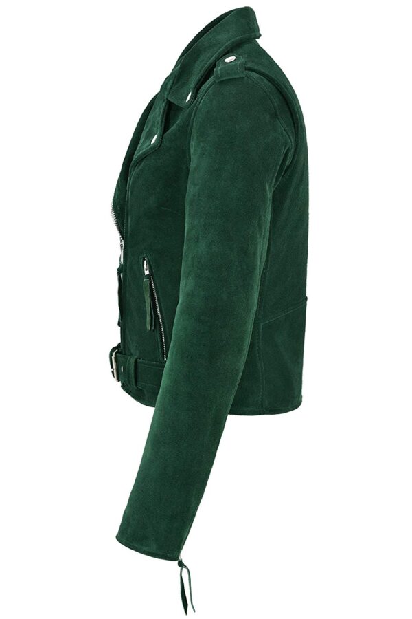 Brando Leather Fitted Green Suede Jicket