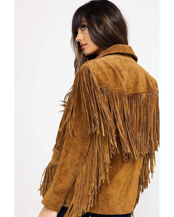 Brown Fringe Suede Leather Jackit