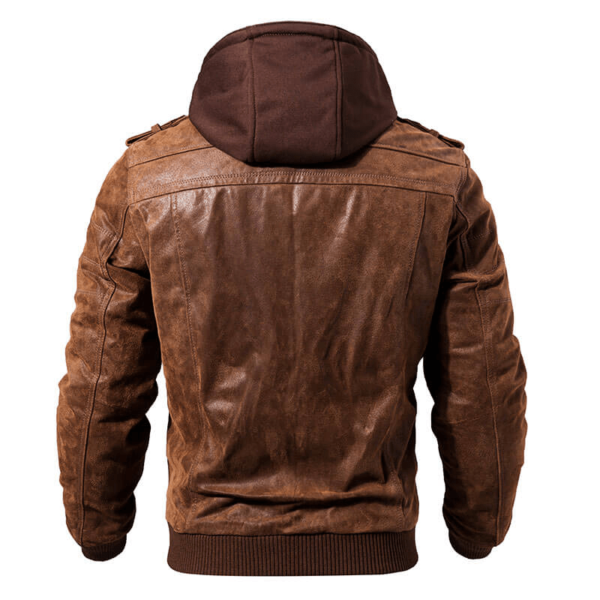 Brown Genuine Leather Motorcycle Jacket Bomber Styles Removable Hood Jacket