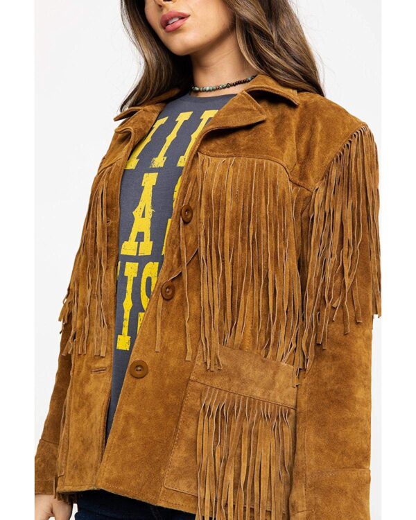 Brown Suede Fringe Leather Jackit