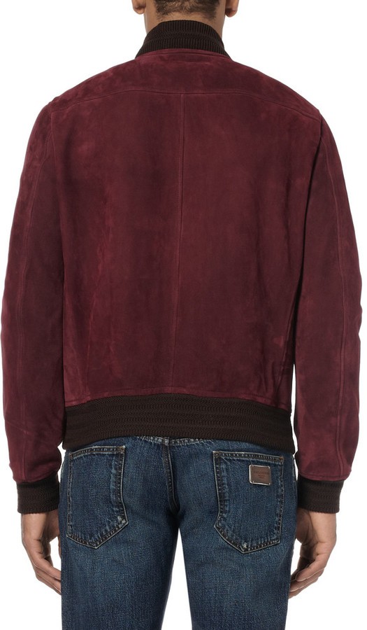 Burgundy Suede Leather Bomber Jacket Gucci
