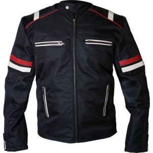 Retro Cafe Racer Black Cordura Biker Jacket