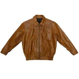 Calf Skin Brown Zipper Closure Leather Jacket