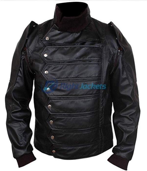 Captain America Bucky Barnes Removable Arms Black Leather Jacket
