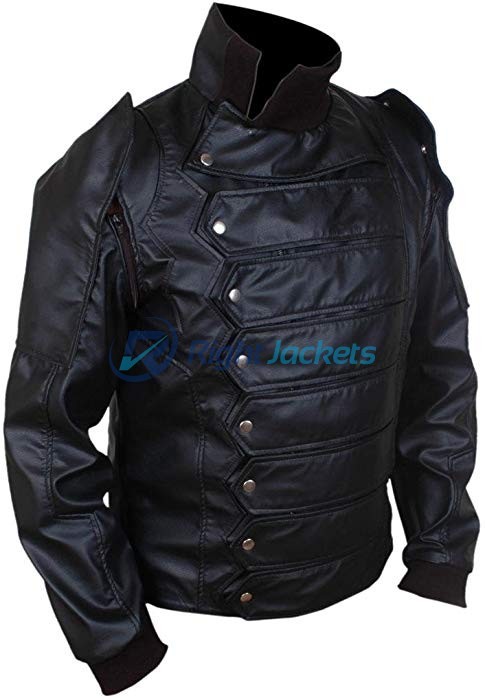 Captain America Bucky Barnes Removable Arms Black Leather Jacket