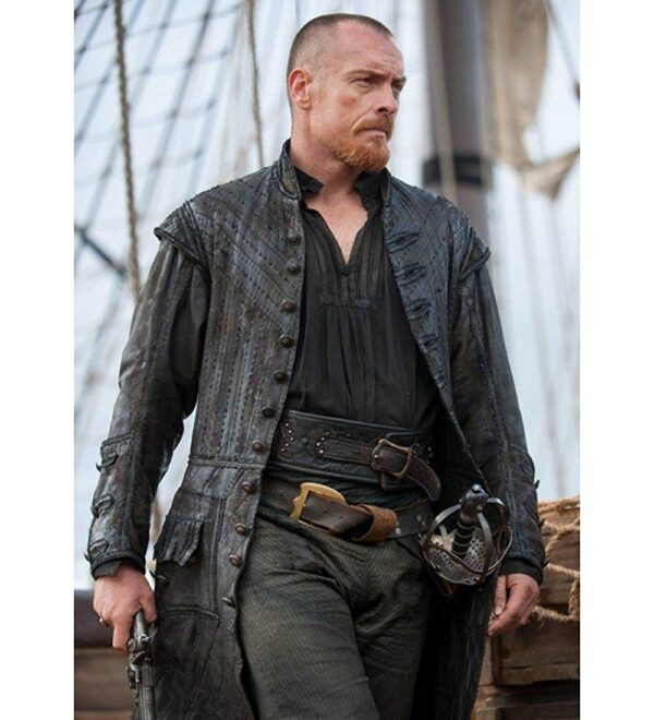 Captain Flint Sails Pirate Leather Black Coat