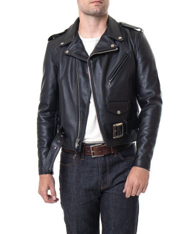 Classic Perfecto Steerhide Leather Black Motorcycle Jacket full front