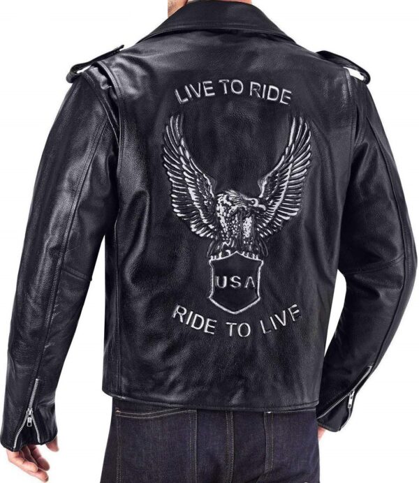 Classic Retro American Eagle Viking Motorcycle Leather Jacket- Back