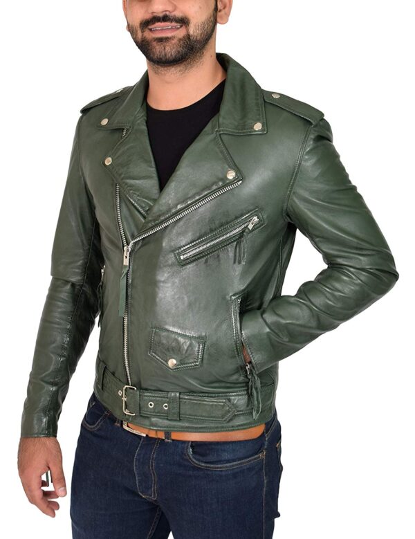 Classic Retro Green Biker Leather Jackit