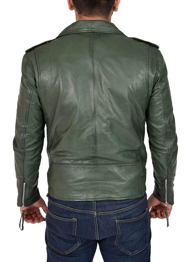 Brando Style Green Leather Jacket
