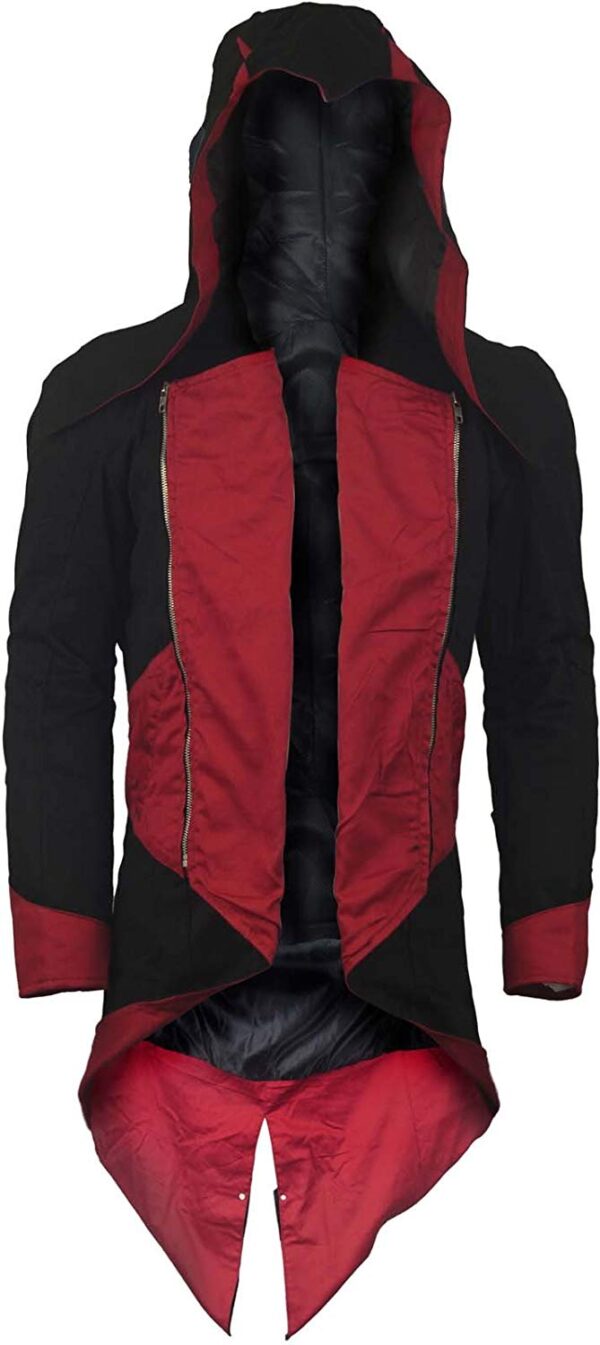 Connor Kenway Denim Red Black Cotton Trench Coat 1