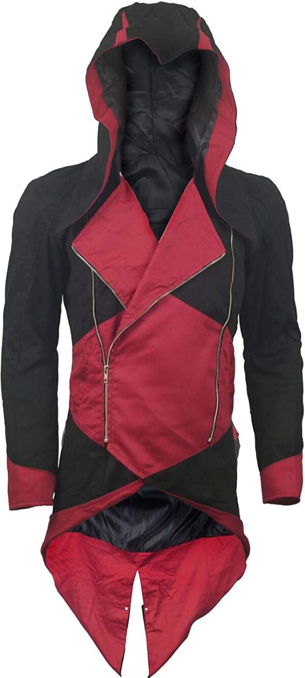 Connor Kenway Denim Red & Black Cotton Trench Coat