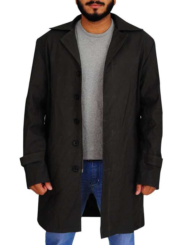 Dark Grey Single Breasted Cotton Trench Long Coat