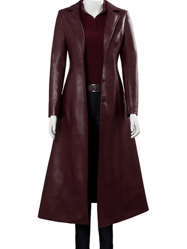 Dark Phoenix Sophie Turner Maroon Leather Coat