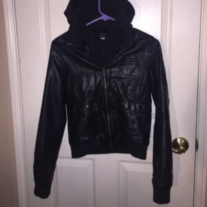 Double Zip Leather Jacket With Sweater Hoodie