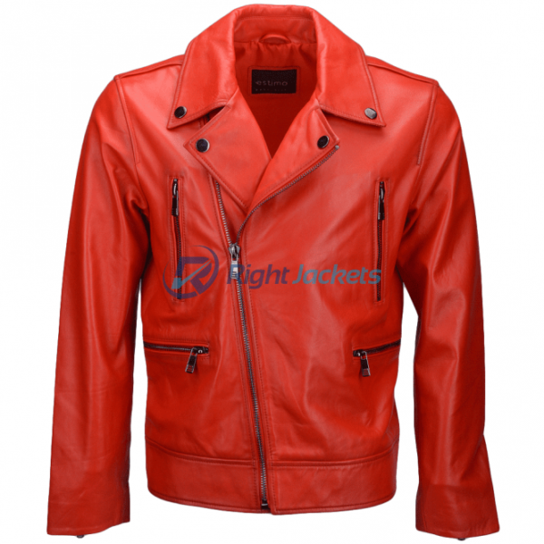 Estimo Vegetable Tanned Biker Red Faux Leather Jacket
