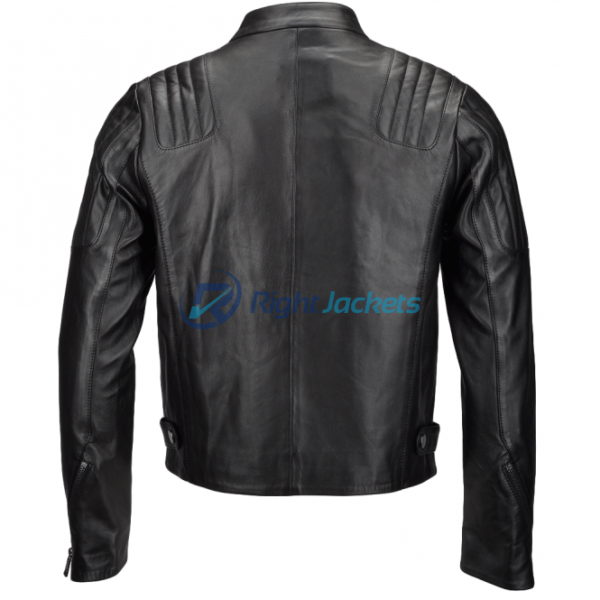 Estimo Vegetable Tanned Ribbed Black Biker Leather Jacket