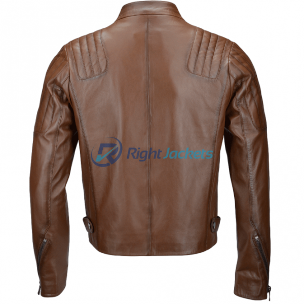 Estimo Vegetable Tanned Ribbed Camel Biker Leather Jacket