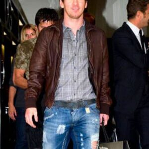 Footballer Lionel Messi Brown Leather Jacket