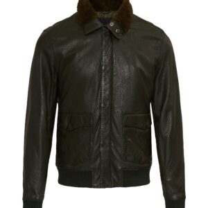 GC Astor Military Green Bomber Leather Jacket