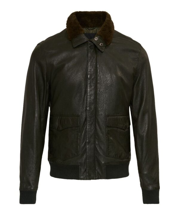 GC Astor Military Green Bomber Leather Jacket
