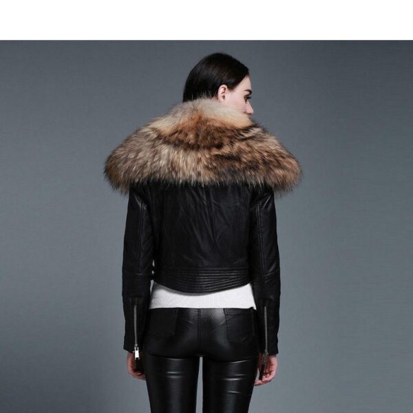Women's Genuine Sheep Leather Jackets with Removable Real Raccoon Fur Collar Coats