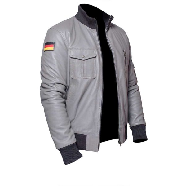 German Flag Grey Luftwaffe Leather Jacket