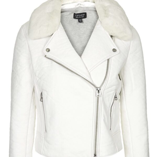 Get Womens White Leather Jacket With Fur Collar