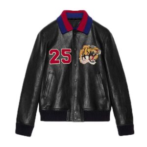 Gucci 25 Lion Logo Black leather Jacket