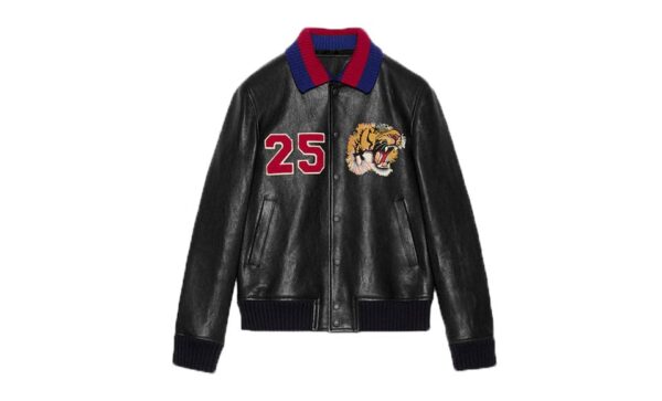 Gucci 25 Lion Logo Black leather Jacket