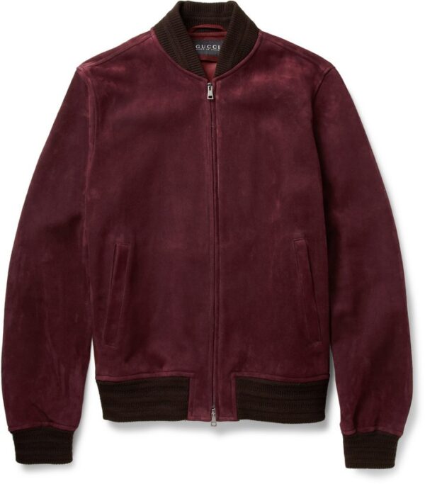 Gucci Burgundy Suede Leather Bomber Jacket