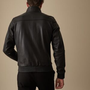 Harris Funnel Neck Black Leather Jacket back