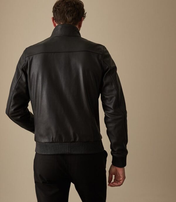 Harris Funnel Neck Black Leather Jacket back