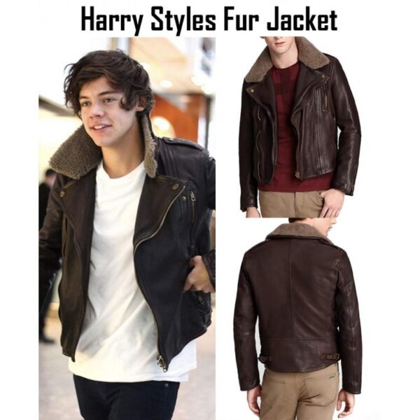 Harry Styles Brown Fur Collar Leather Jacket
