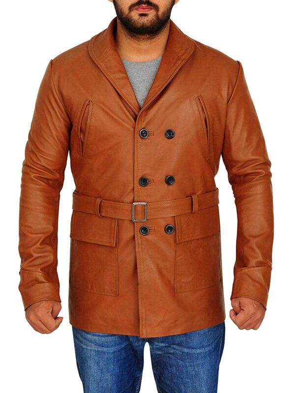 Italian Lambskin Leather Brown Blazer Style with Belt Coat