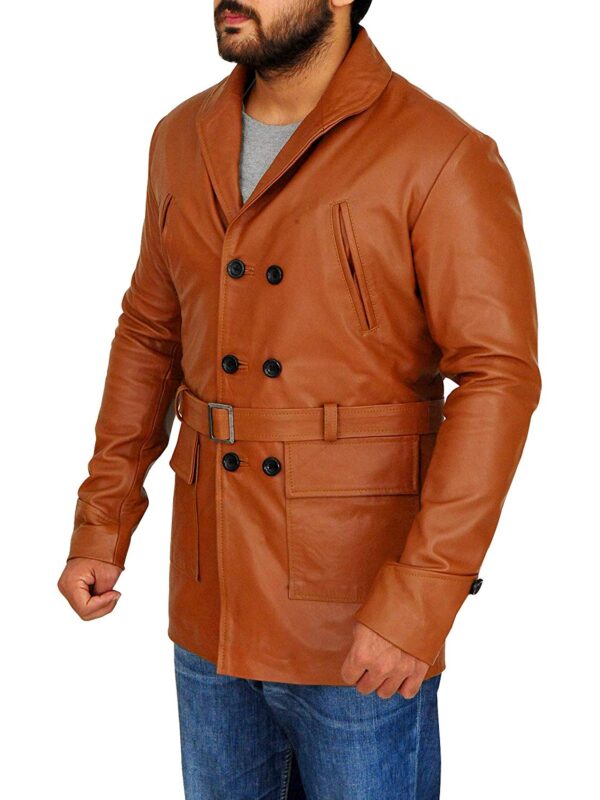 Italian Lambskin Leather Brown Blazer Style with Belt Coats