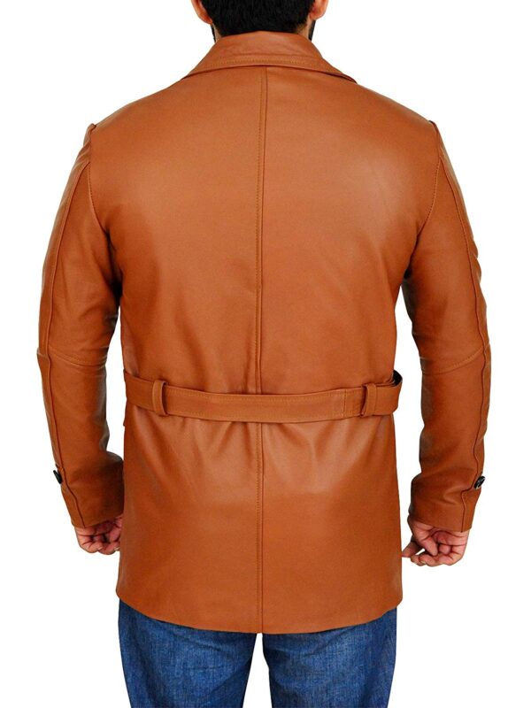 Italian Lambskins Leather Brown Blazer Style with Belt Coat