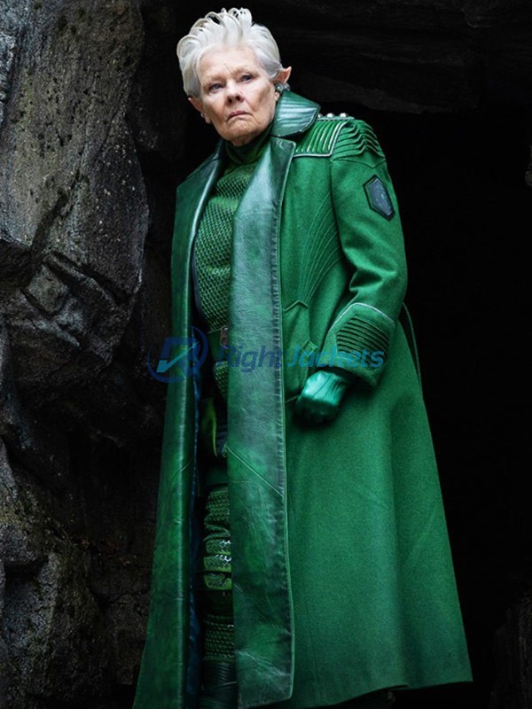 Judi Dench Artemis Fowl Long Green Leather Coat