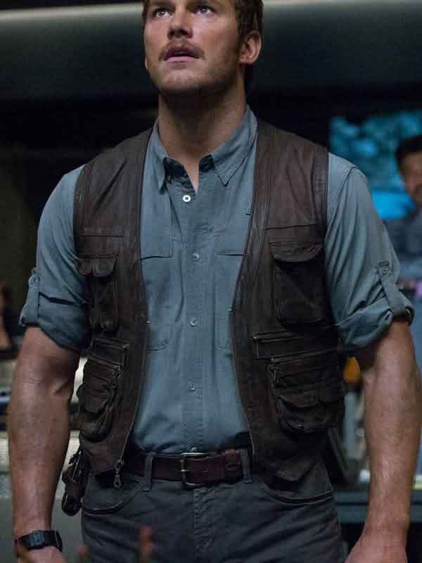 Jurassic World Chris Pratt Owen Grady Biker Brown Leather Vest