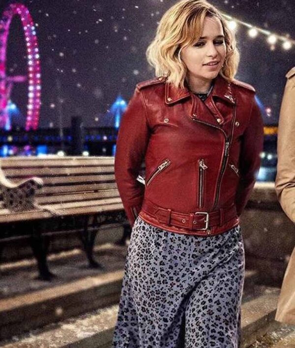 Kate Last Christmas Emilia Clarke Red Motorcycle Leather Jacket