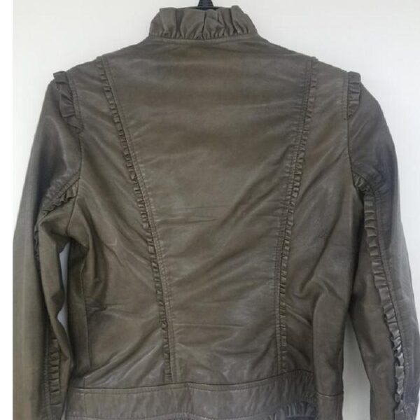 Kenna T Gray Ruffle Edge Leather Jackets
