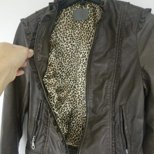 Kenna T Grays Ruffle Edge Leather Jacket