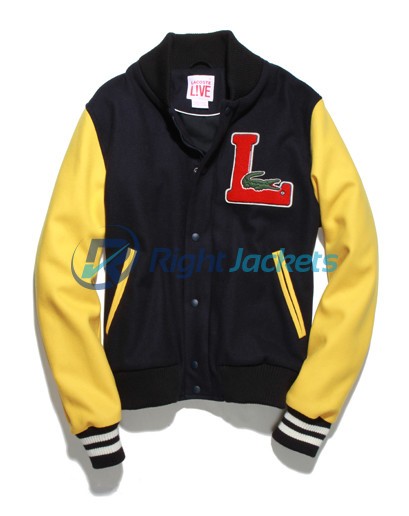 Lacoste Black And Yellow Shoulders Stylish Cotton Jacket