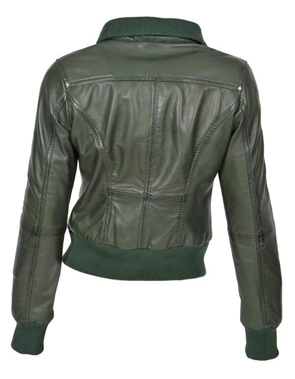 Ladies Green Bomber Real Leather Jicket