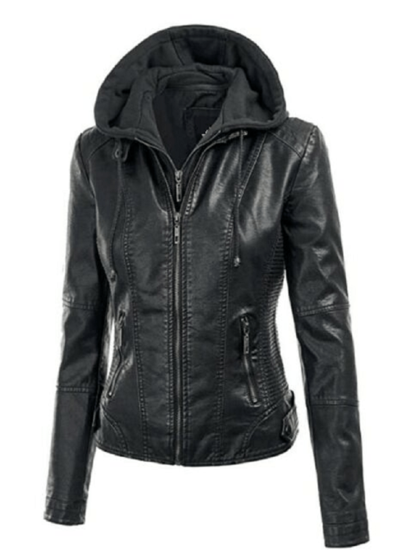 Ll Womens Hoodeds Faux Leather Jacket