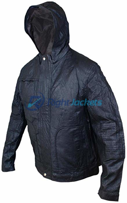MI 4 Ghost Protocol Ethan Hunt Hooded Black Faux Leather Jacket